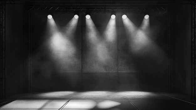 Photo a stage with a row of lights and a shadow on it