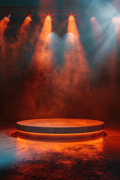 A stage with spotlights and smoke suitable for concert or performance events