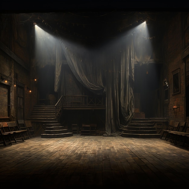 stage with spotlights on wooden stage background background in the style of raphaelle peale monochromatic compositions