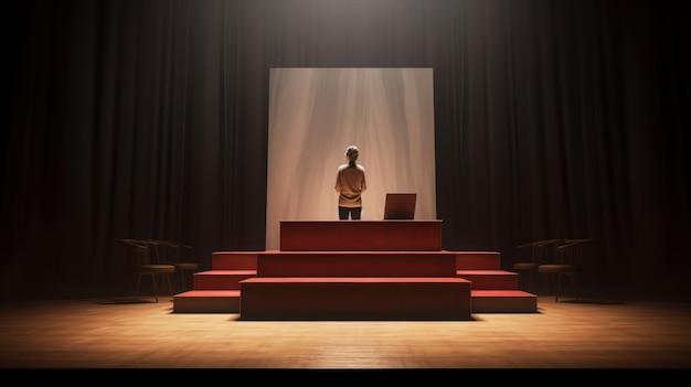 A stage with a stage and a person standing in front of it.