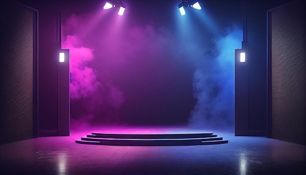 A stage with a stage and a stage with a stage and smoke coming out of it.