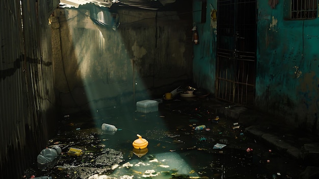 Stagnant water in dirty alley potentially breeding grounds of mosquitoes Dengue awareness