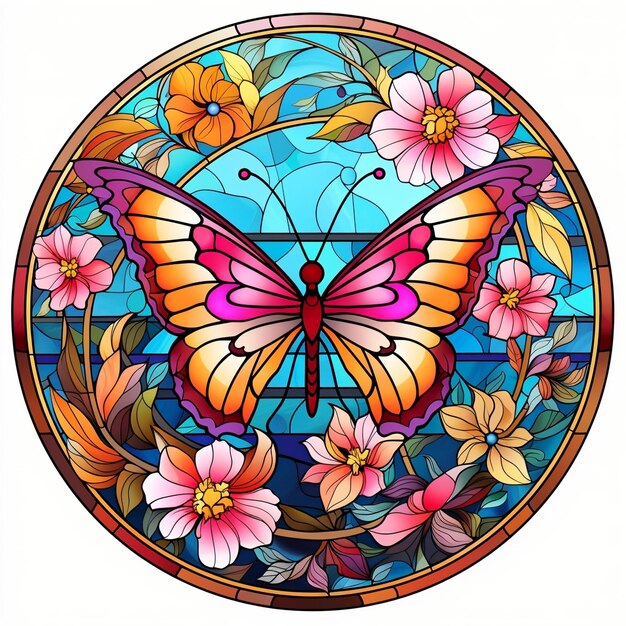 Stained Glass Design Colorful Butterfly