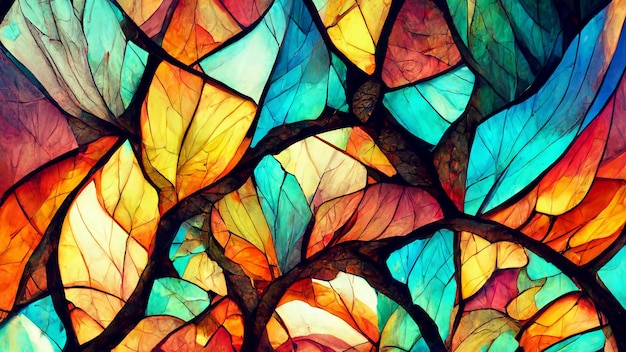 Stained glass fractal colorful photo realistic 3D illustration