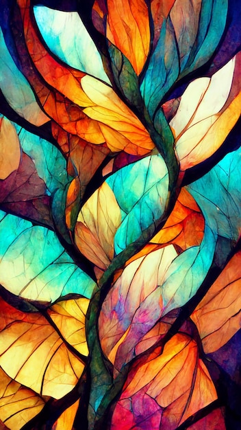 Stained glass fractal colorful photo realistic 3D illustration