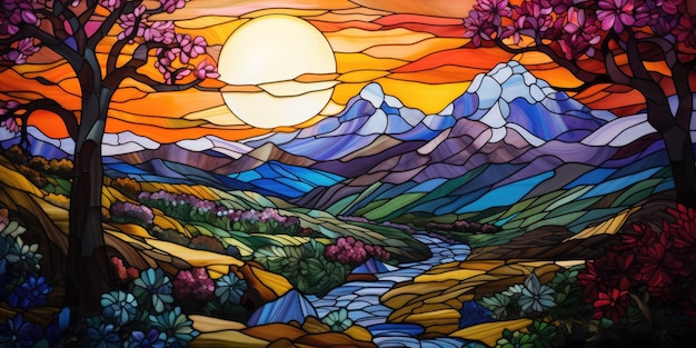 Stained Glass Landscape Discover the Artistry Colorful Creations Glasswork Wonders Window Pan