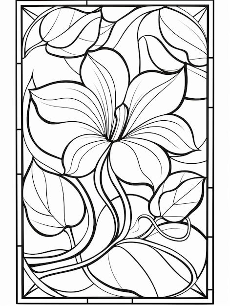 a stained glass panel with a flower and leaves generative ai