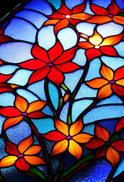 Stained glass style with abstract flowers