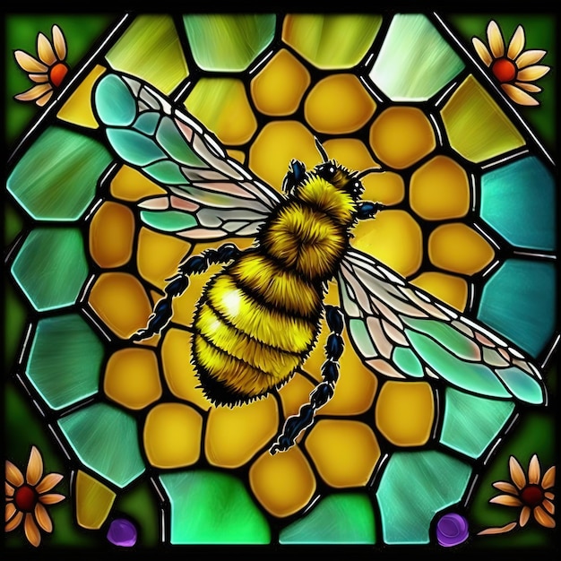 Stained glass window with bee Generative AI