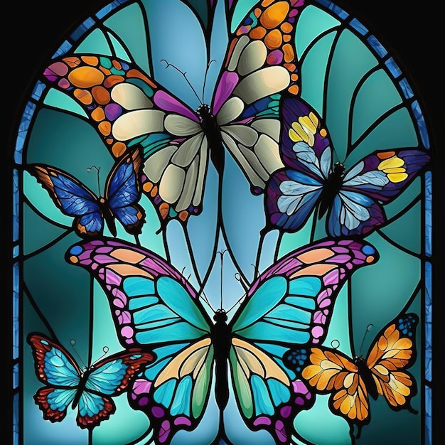 Stained glass window with butterflies Generative AI Not based on any actual scene or pattern