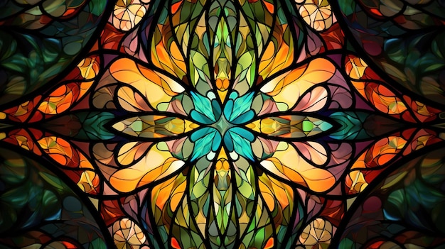 A stained glass window with a colorful design.