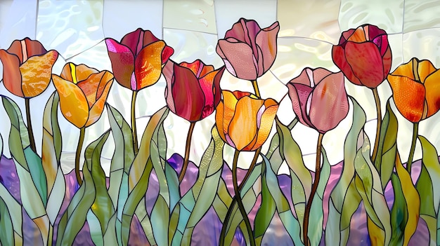 a stained glass window with a colorful glass with a colorful flower