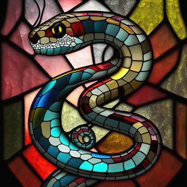 Stained glass window with snake Generative AI Not based on any actual scene or pattern