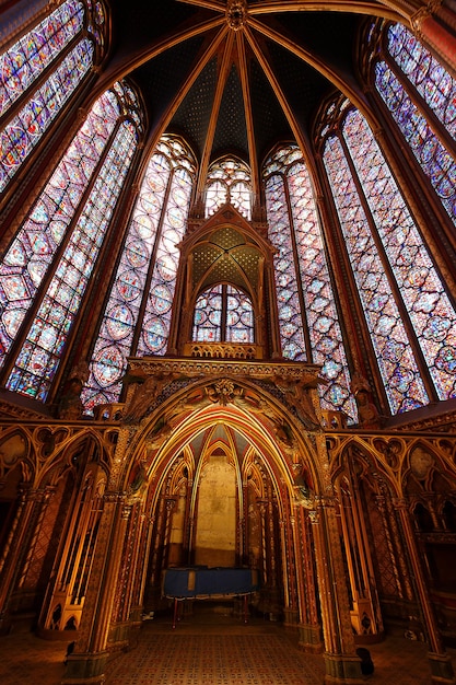 Stained glass windows inside the Sainte Chapelle a royal Medieval chapel in Paris