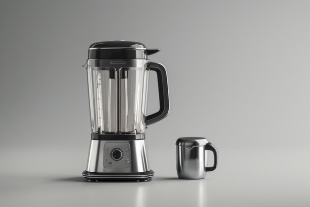 Stainless Steel Blender and Travel Mug on Grey Surface