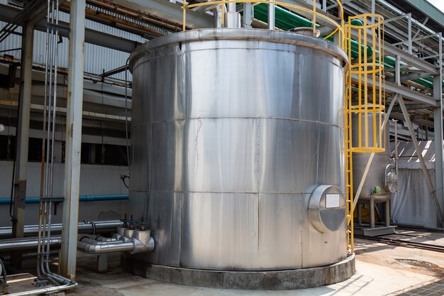 Stainless steel chemical tanks for a resin factory.