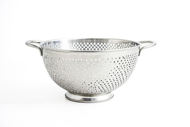 Stainless Steel Colander Isolated on White Background