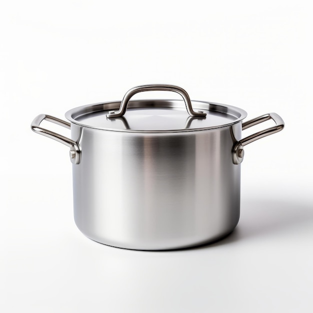 Stainless steel cooking pot isolated on white background with clipping path