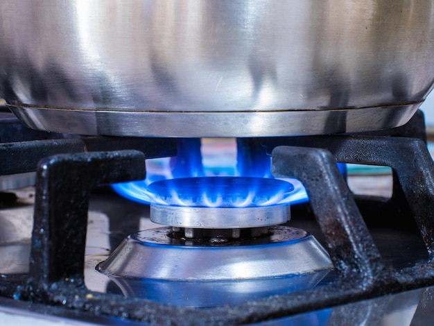 stainless steel pot on gas stove