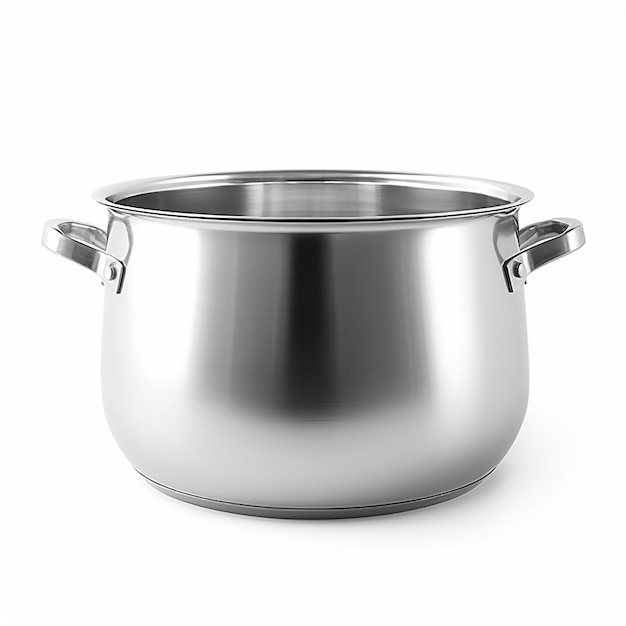 A stainless steel pot with the lid closedisolated on white background