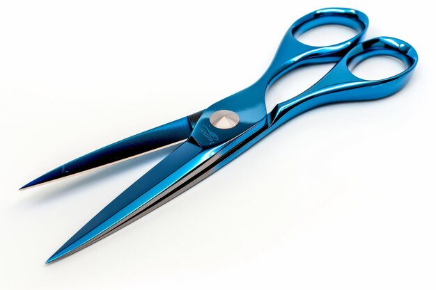 Stainless Steel Scissors with Blue Grip Isolated on White Background