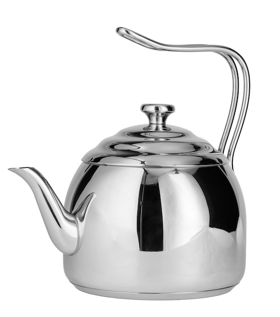 Stainless steel teapot isolated on white background