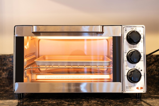 Stainless steel toaster oven in the kitchen countertop