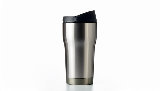 Photo stainless steel travel mug with black lid