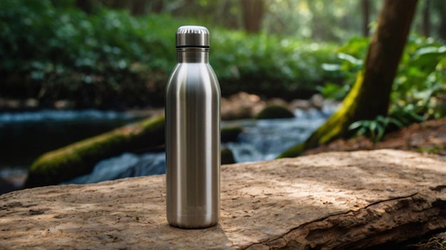 Stainless Steel and Turquoise Water Bottles in Natural Setting