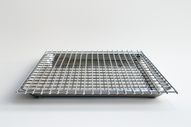 Photo stainless steel wire rack for baking and cooling placed on a light background