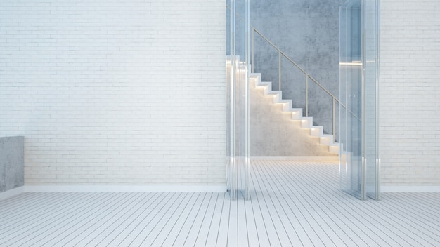 Stair in empty room white tone - 3D Rendering