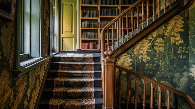 The staircase in the library at the castle