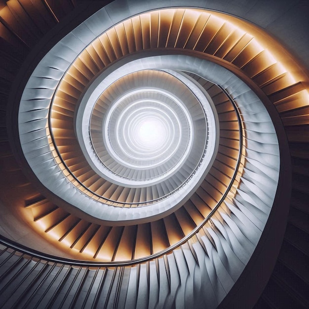 Photo a staircase that spirals infinitely upward into a bright light