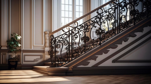 Photo a staircase with a black and gold design