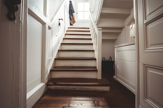 Photo a staircase with a person walking up the stairs