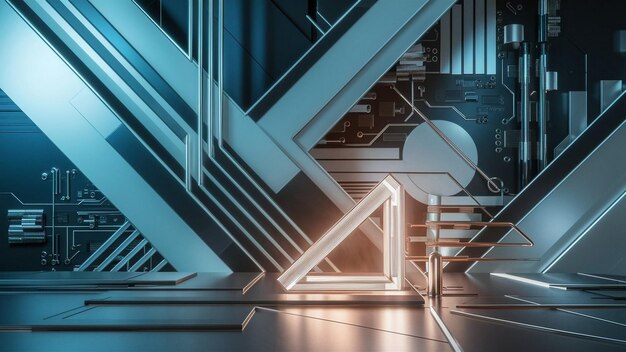 a staircase with a white and blue design with a spiral staircase