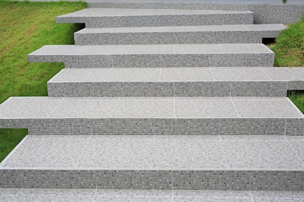 Stairs are decorated with pebble tiles