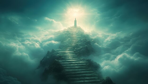 Photo stairway to heaven a mystical journey through clouds