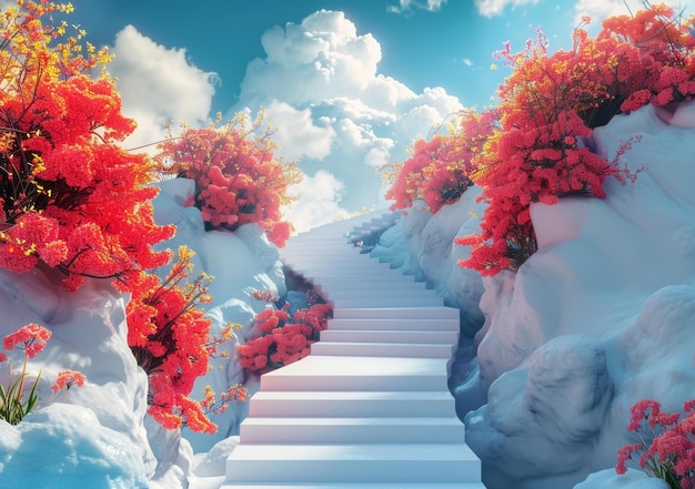 Photo stairway to heaven with pink flowers