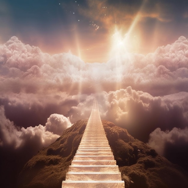 A stairway to heaven with a sky background