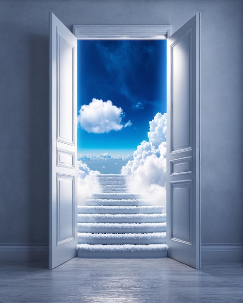 Photo stairway leading up to heavenly sky towards the light risk and success business staircase