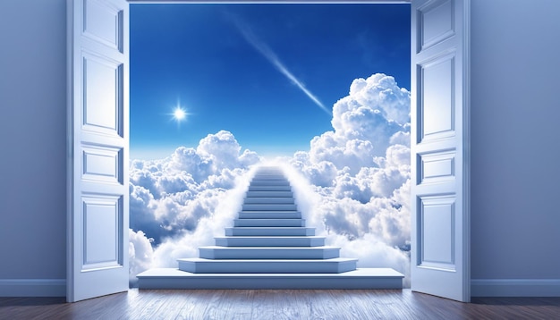 Photo stairway leading up to heavenly sky towards the light risk and success business staircase