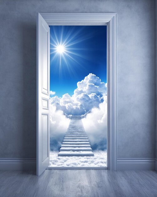 Photo stairway leading up to heavenly sky towards the light risk and success business staircase