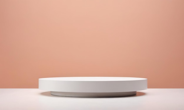 Stand made of pure white material in Peach Fuzz colors backgrounds Product stand and display podium