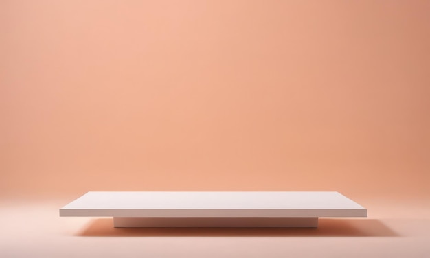 Stand made of pure white material in Peach Fuzz colors backgrounds Product stand and display podium