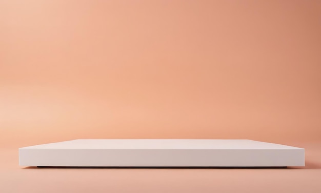 Stand made of pure white material in Peach Fuzz colors backgrounds Product stand and display podium