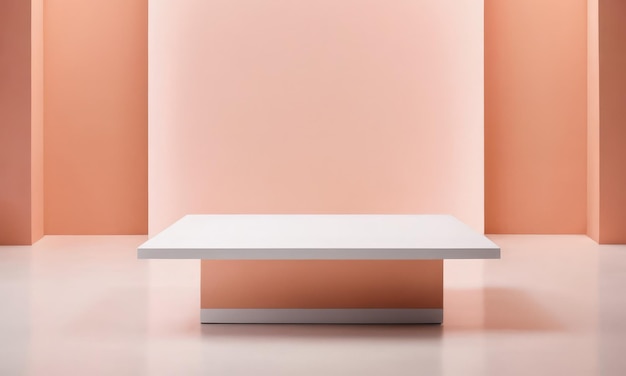 Stand made of pure white material in Peach Fuzz colors backgrounds Product stand and display podium