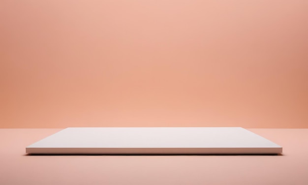 Stand made of pure white material in Peach Fuzz colors backgrounds Product stand and display podium