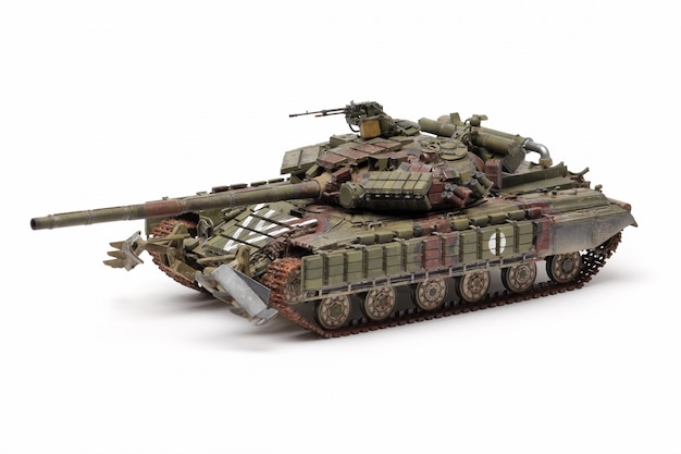 Stand model of a military battle tank on a white surface