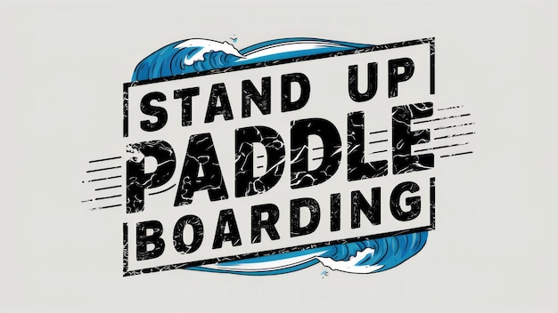 Photo stand up paddle boarding adventure emblem with waves and bold typography